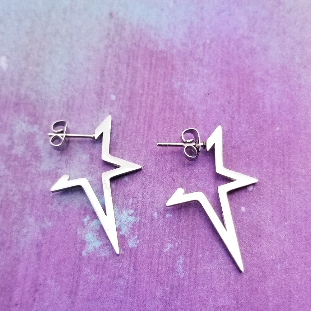 Stainless Steel Silver Star Stud Earrings